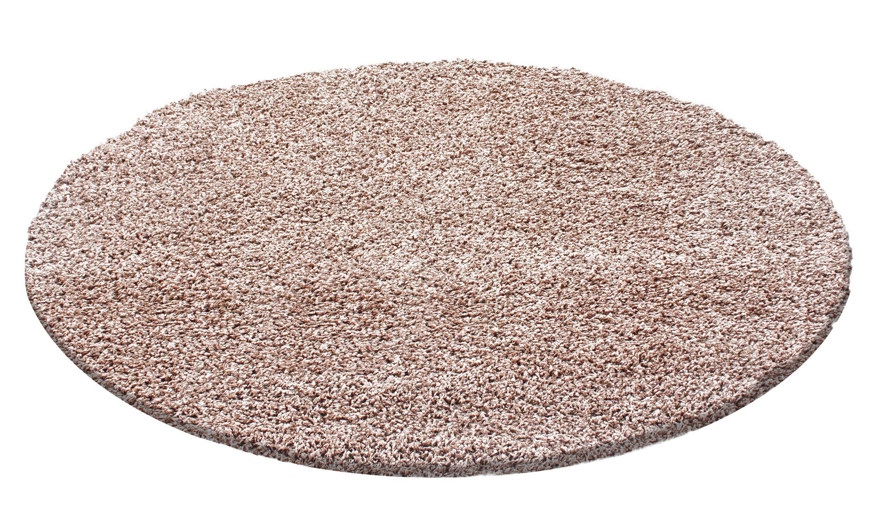 Hochflor Teppich Braun/Beige Life Rund Ø 120 cm - Beige/Braun, Trend, Textil (120cm) - Novel