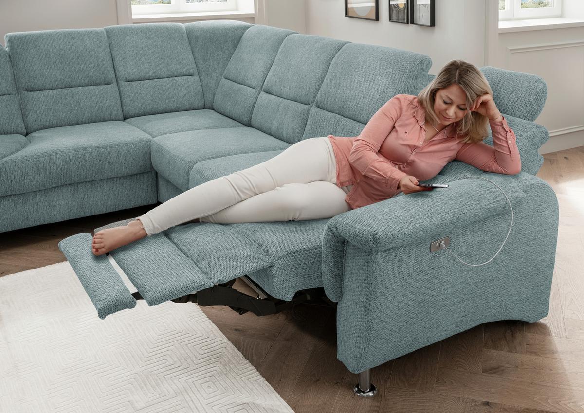 Ecksofa Mit Relaxfunktion Parole Blau Chenille - Chromfarben/Blau, MODERN, Textil (236/275cm) - Livetastic