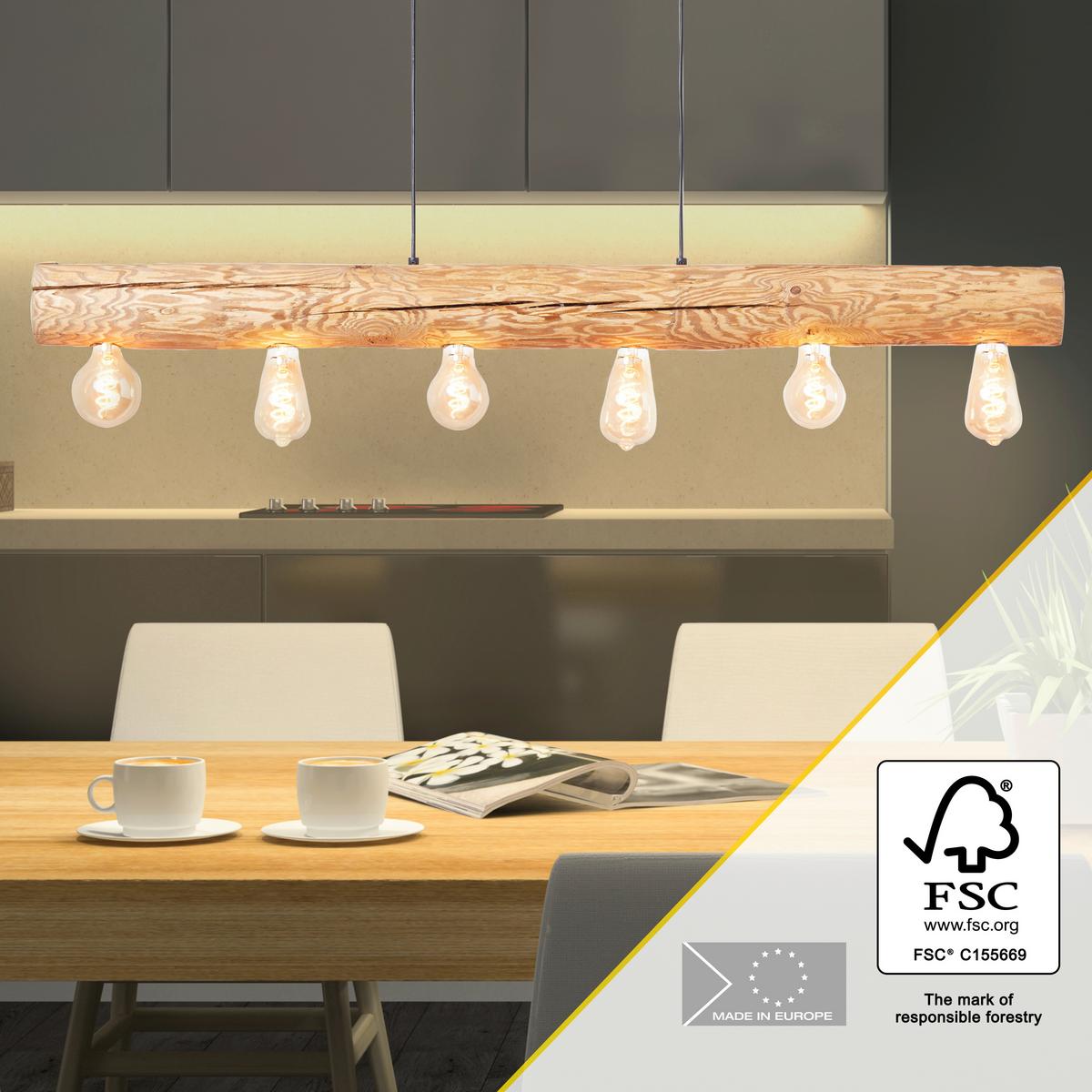 Hängeleuchte 99433/35 Trabo - Kieferfarben, Natur, Holz/Metall (105/70/115cm) - Brilliant