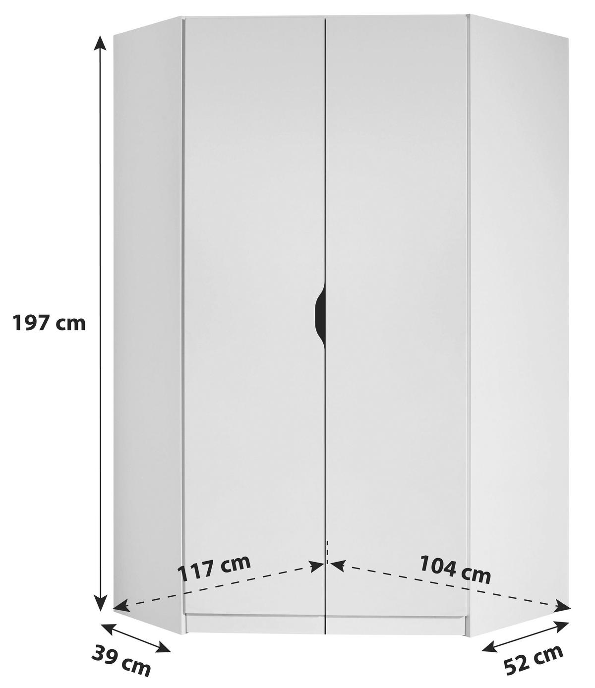 Eckschrank Mit Spiegel 117cm Freising, Weiß - Klar/Weiß, MODERN, Holzwerkstoff (117/197/104cm) - Rauch Möbel