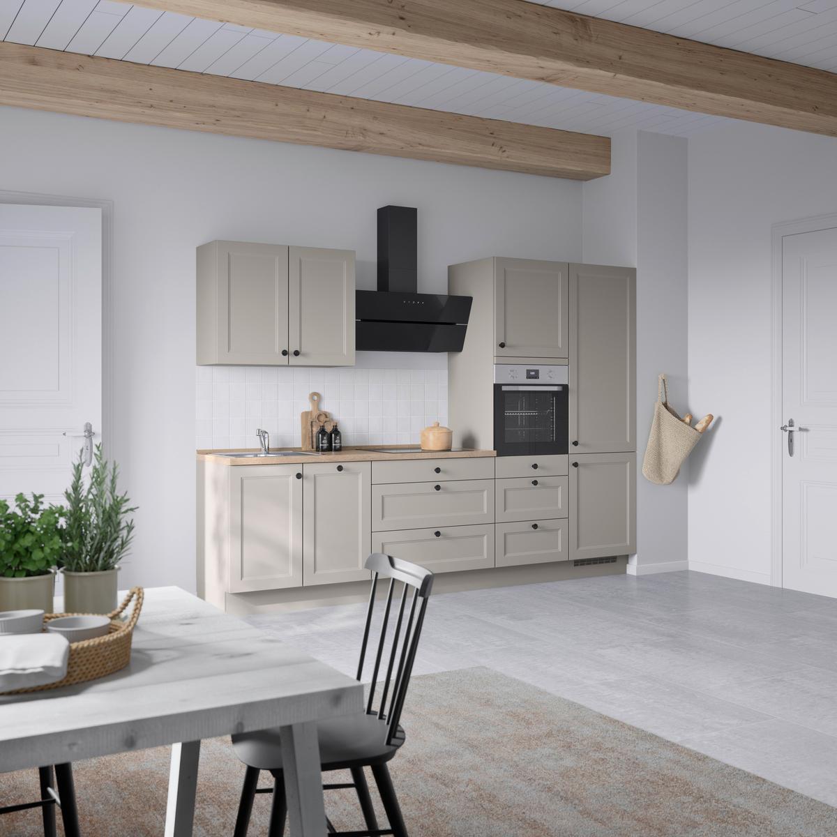 Kuchynská linka 300 cm, kamenná sivá supermatná - čierna/sivá, Modern, kov/kompozitné drevo (300cm) - Nobilia