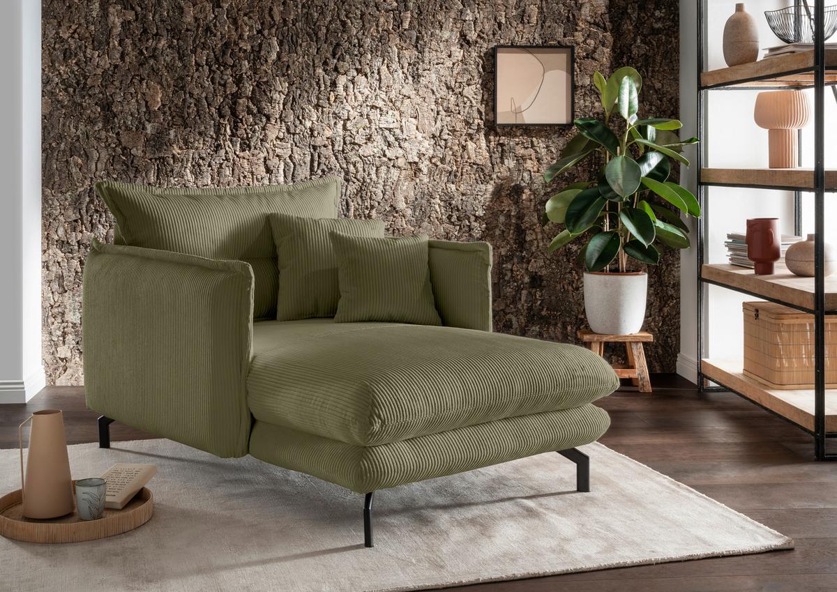 XXL-Sessel Lava Olivgrün B: 111cm - Schwarz/Olivgrün, MODERN, Textil (111/101/167cm) - Livetastic