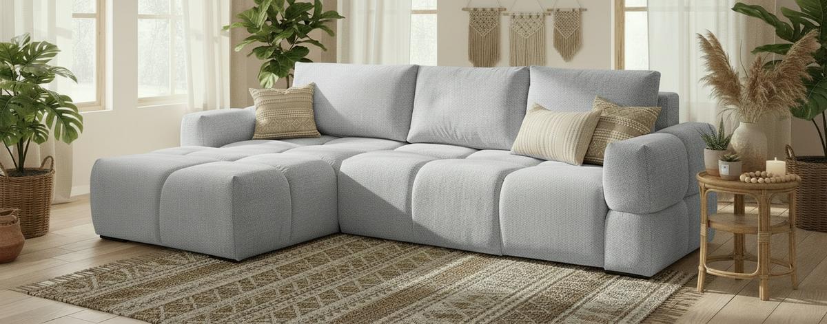 Ecksofa Taremi, Silberfarben 173x299 - Silberfarben/Schwarz, Design, Textil (173/299cm) - Stylife