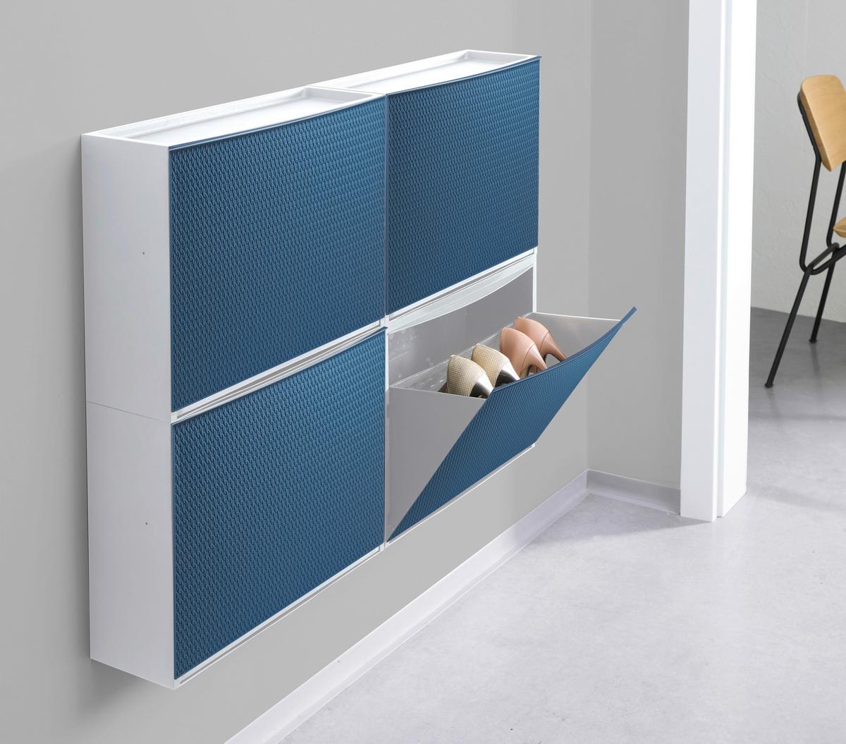 Schuhkipper Strick 2-3 Paare Blau/weiß B: 16 Cm - Blau/Weiß, Basics, Kunststoff (51,5/16/39cm)