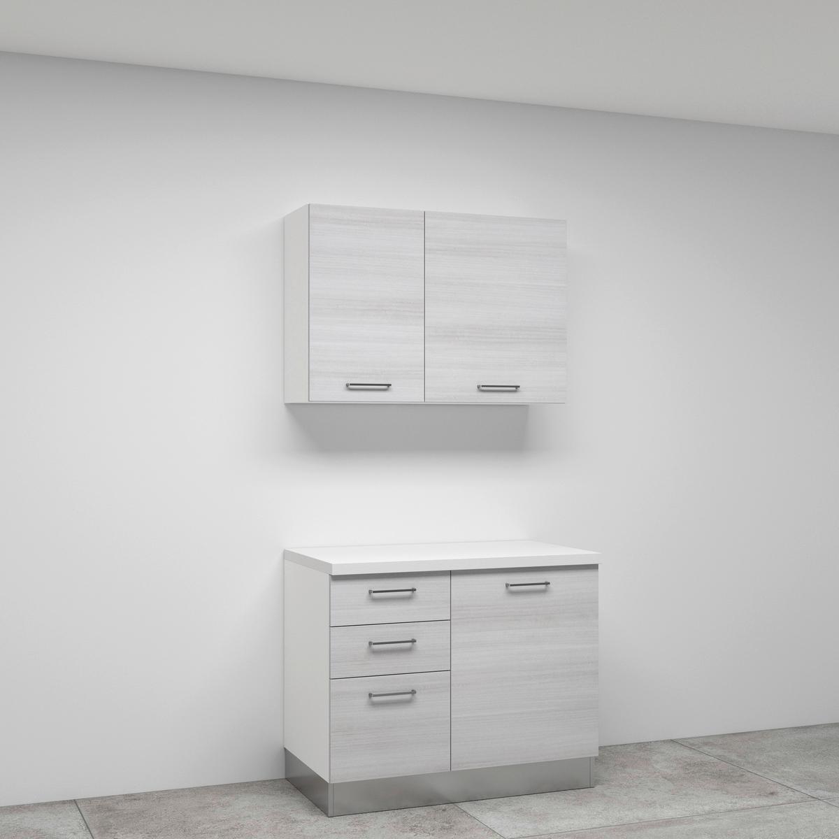 Küchenzeile Olimpia Mit Geräten 300 cm Weiß - Eukalyptusholzfarben/Alufarben, LIFESTYLE, Kunststoff (300cm) - MID.YOU