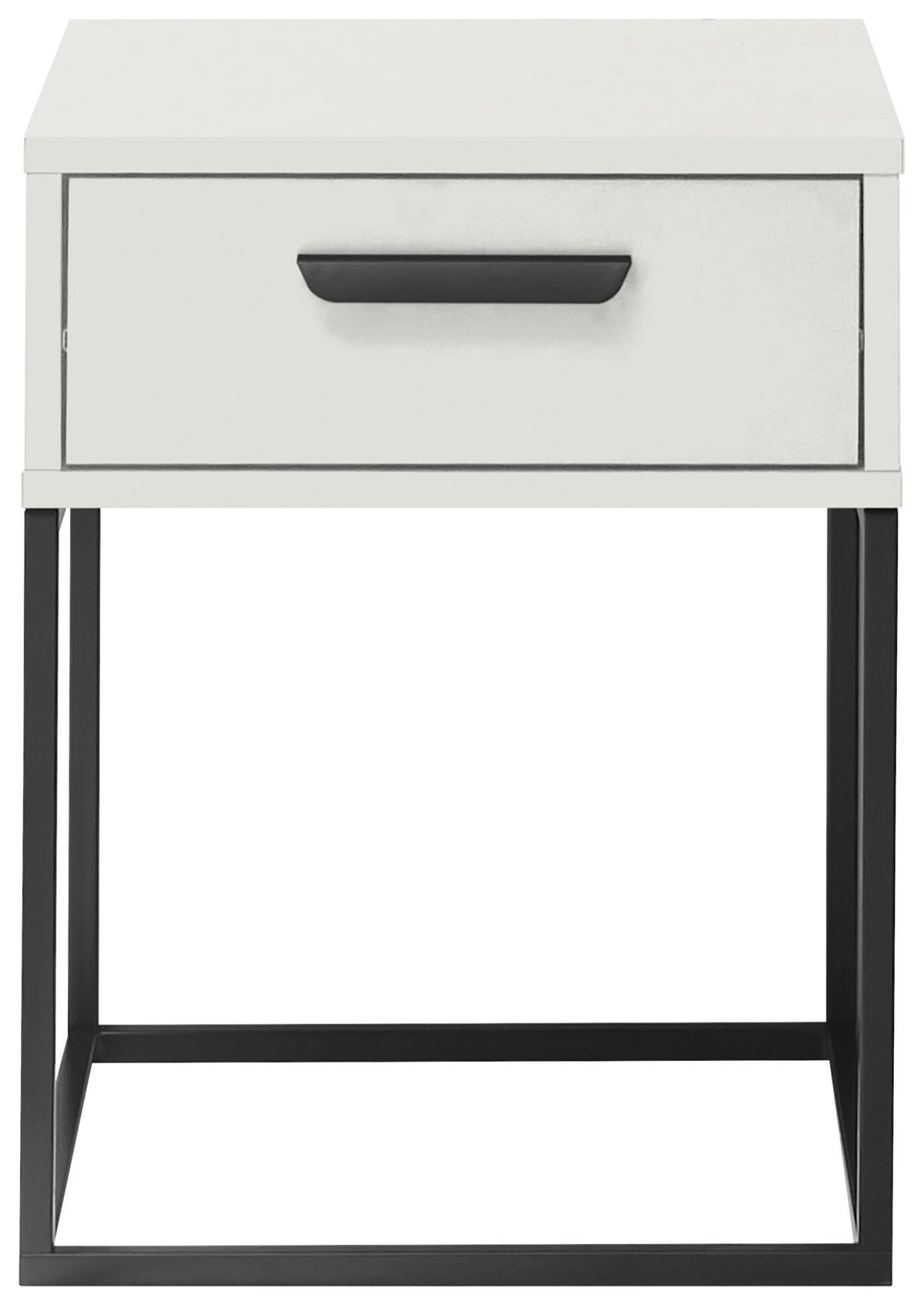 Noční stolek SUNA 1 zásuvka dekor bílá - bílá/černá, Moderní, kov/kompozitní dřevo (40/52/38,5cm)
