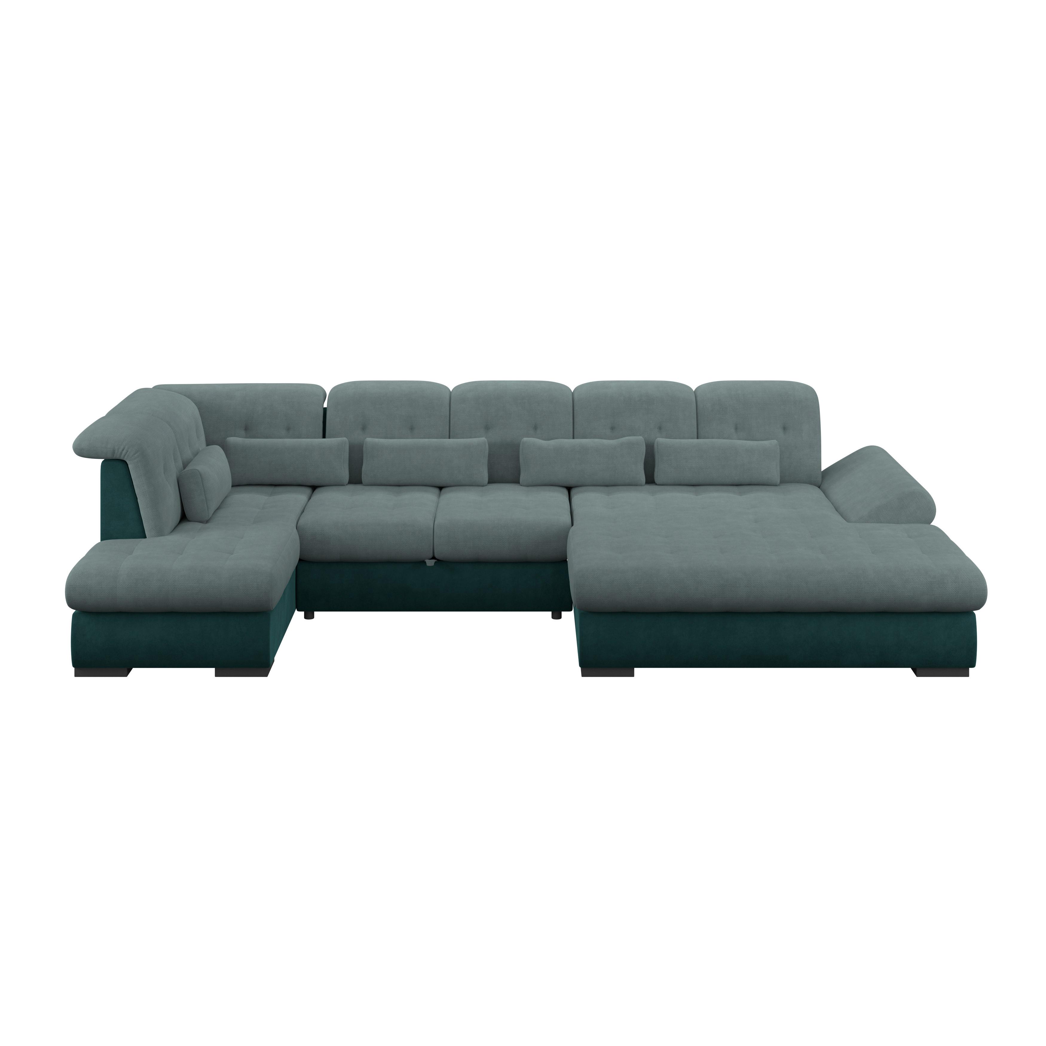Wohnlandschaft Madera Grün, S: 212x358 cm - Türkis/Blau, KONVENTIONELL, Kunststoff/Textil (212/358/190cm)