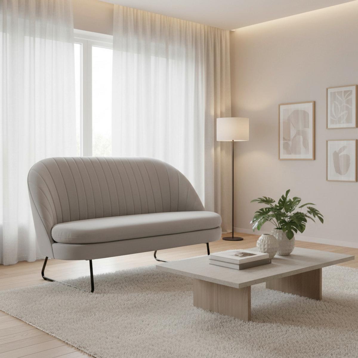 Dvoumístná pohovka LUIGI, světle šedý zamat - černá/světle šedá, Moderní, kov/dřevo (146/85/82cm) - Bessagi Home