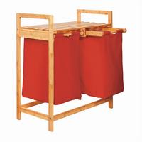 Wäschekorb Lumaland Braun, Rot, Lxbxh: 73x64x33 Cm - Rot/Braun, Basics, Holz/Textil (73/64/33cm)
