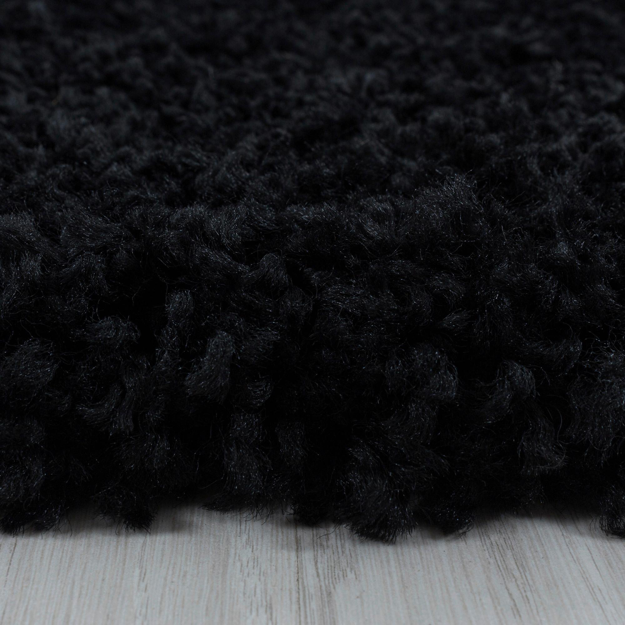 Hochflor Teppich Schwarz Naturfaser Sydney Rund Ø 80 Cm - Schwarz, Basics, Textil (80cm)