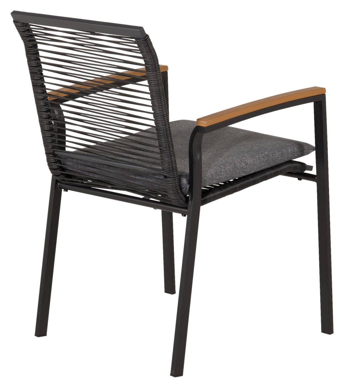 Gartensessel Stapelbar Dallas Stahl - Schwarz/Akaziefarben, KONVENTIONELL, Holz/Kunststoff (57/83,5/63,5cm) - Gardenson