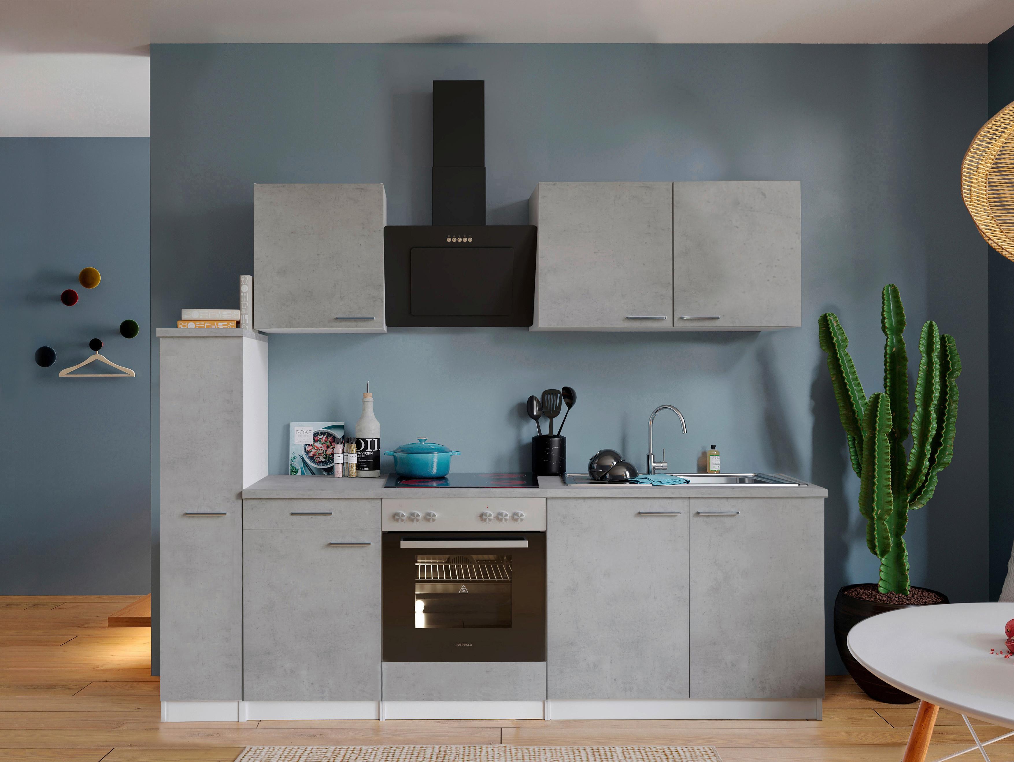 Küchenblock Malia B: 240 cm Grau, mit Geräte - Weiß/Grau, Basics, Holzwerkstoff (240cm) - Respekta