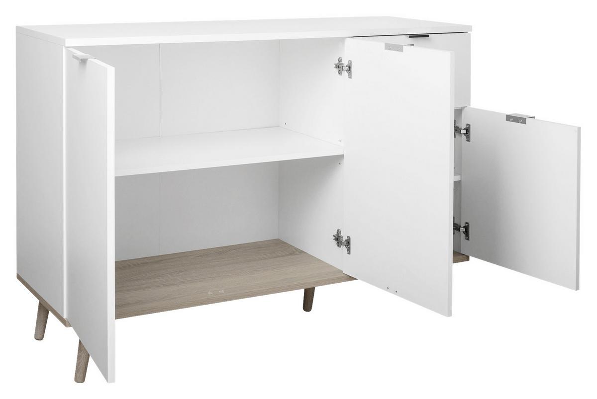 Kommode Mit Echtholz-füßen B 120cm Göteborg 56, Weiß/eiche - Weiß/Sonoma Eiche, KONVENTIONELL, Holzwerkstoff (120/85/40cm) - MID.YOU