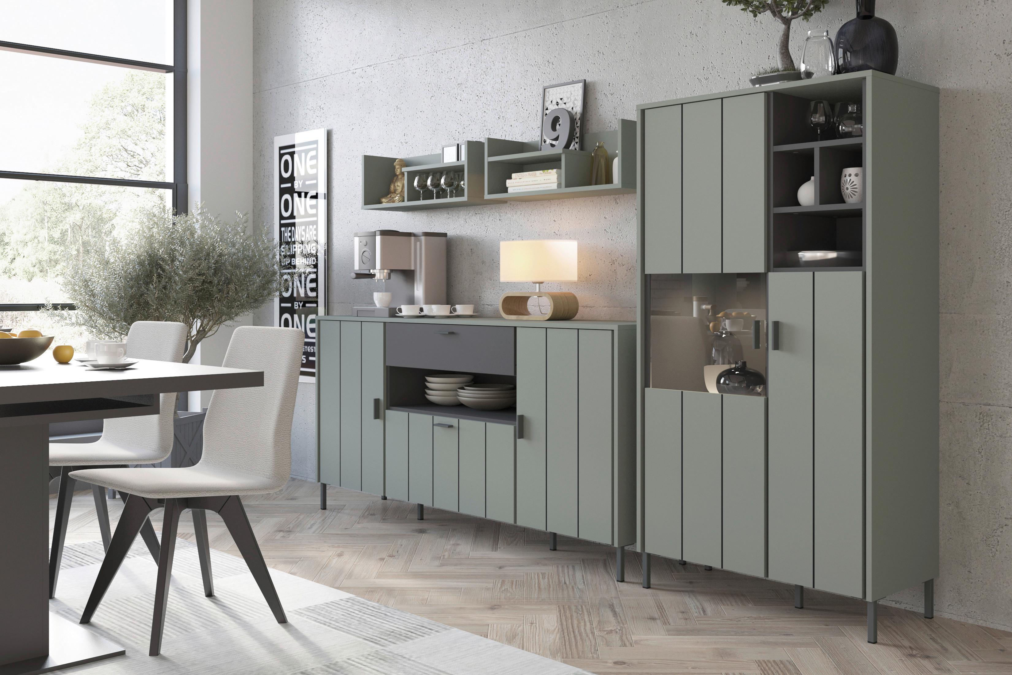Sideboard Shirley Grau/Grün/Schwarz B: 173,2 cm - Schwarz/Grau, Design, Holzwerkstoff (173,2/84,8/40cm)
