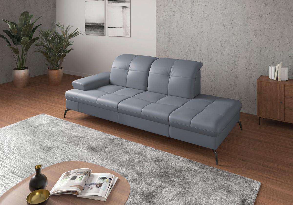 Récamiere Amica E, Graubrau B: 231 Cm - Graublau/Schwarz, KONVENTIONELL, Leder/Textil (231/90/122cm) - Sit & More