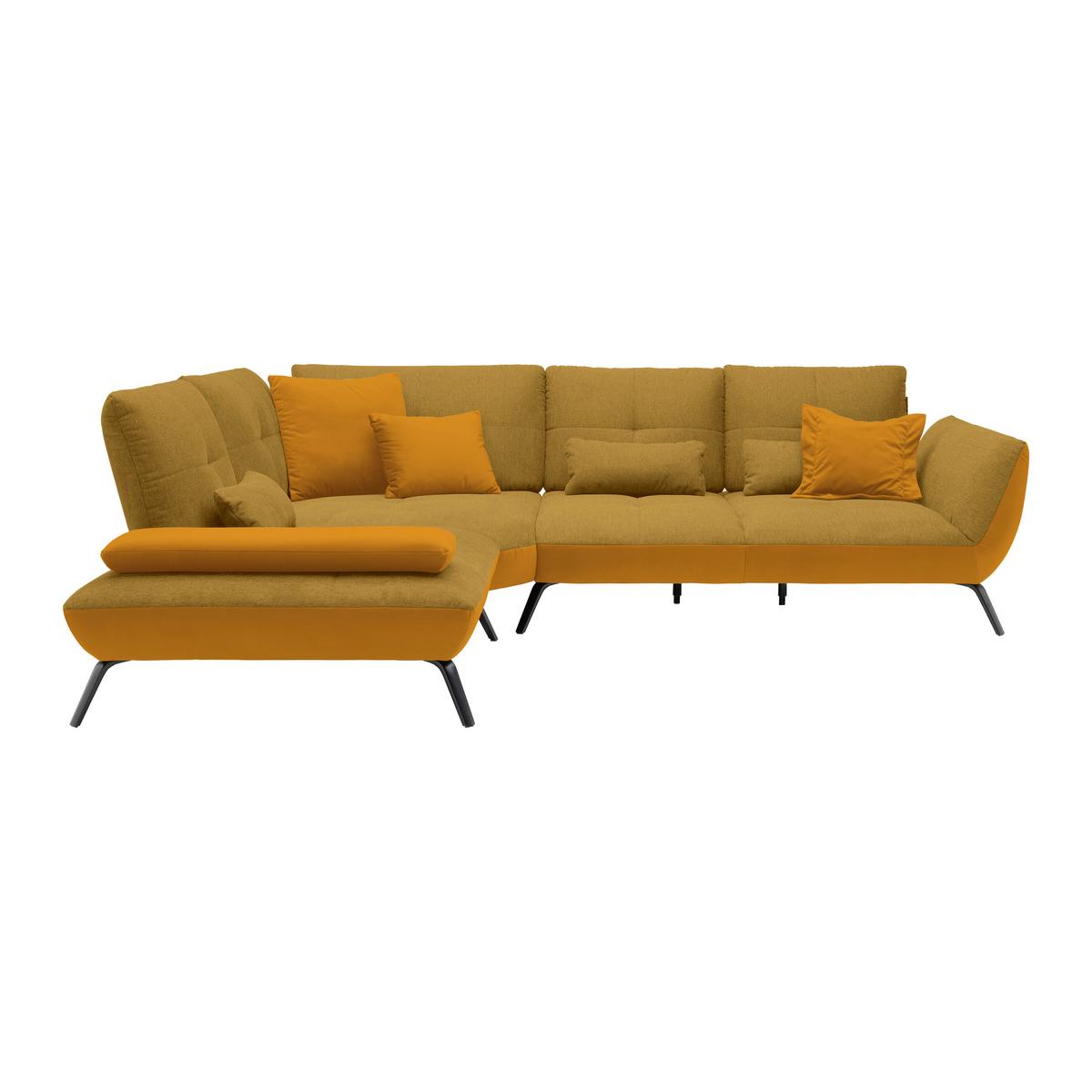 Rohová sedačka TRENDY, levá, zlatá / hořčicově žlutá - černá/barvy zlata, Moderní, kov/kompozitní dřevo (250/93/310cm) - Premium Living