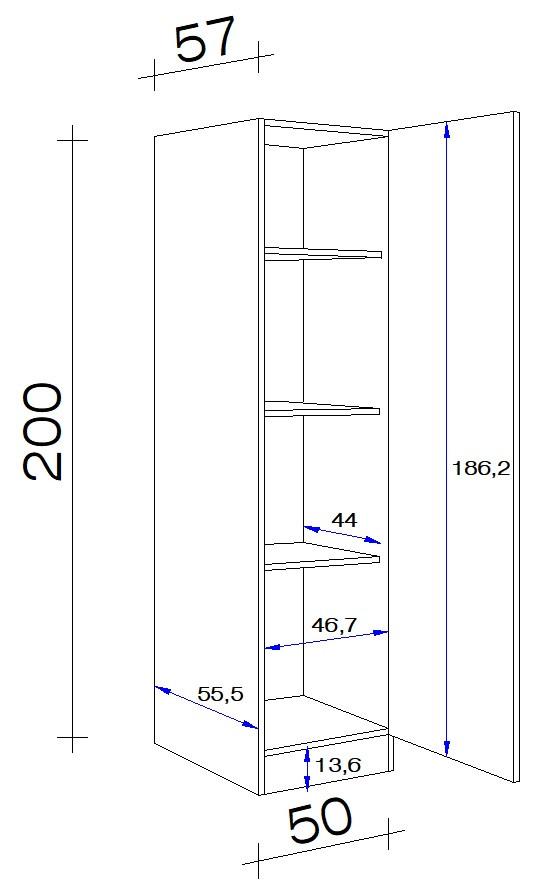 Kuchynská skrinka na riad biela - biela/farba ušľachtilej ocele, Modern, kov/kompozitné drevo (50/200/57cm) - FlexWell