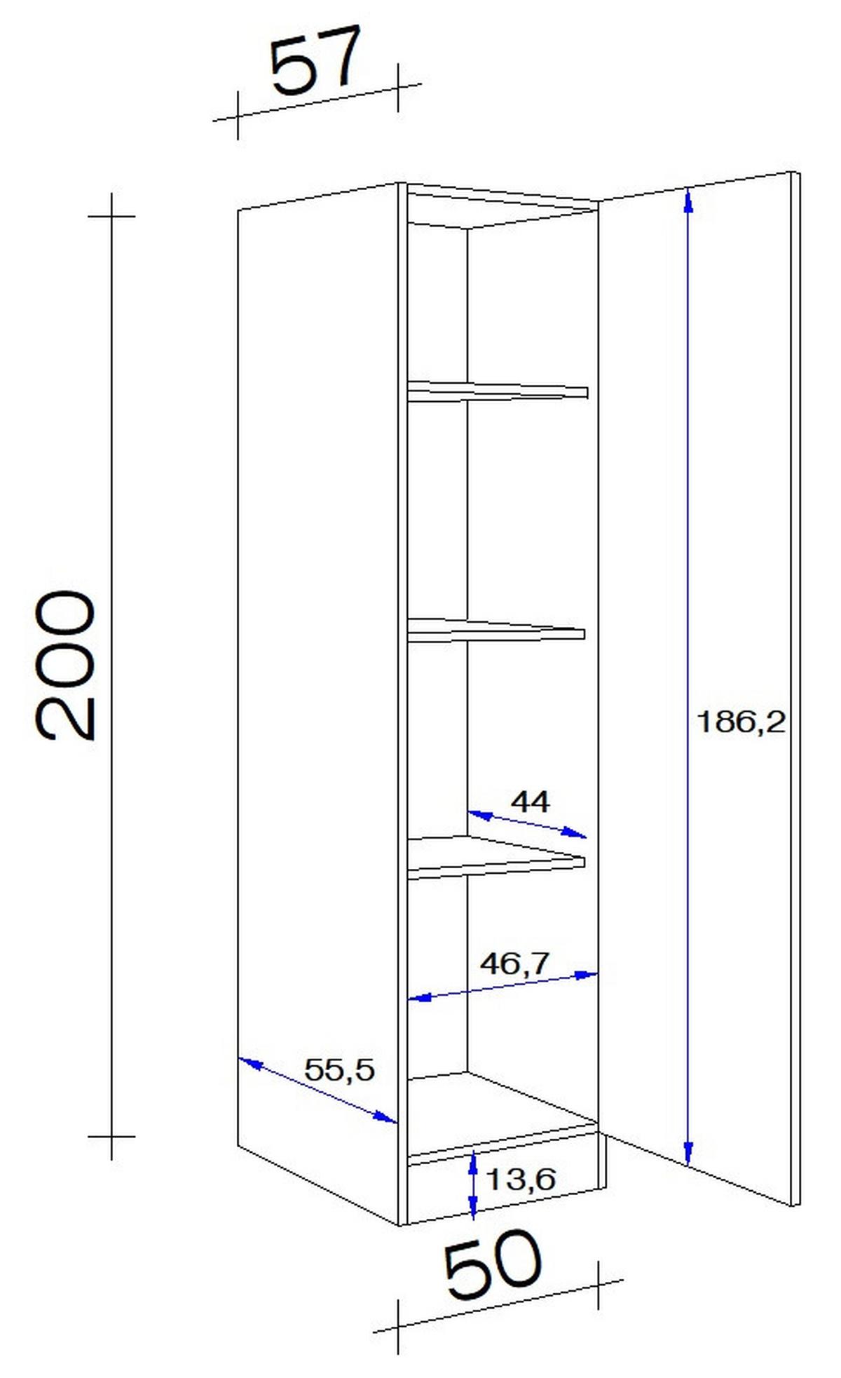 Kuchynská skrinka na riad biela - biela/farba ušľachtilej ocele, Modern, kov/kompozitné drevo (50/200/57cm) - FlexWell