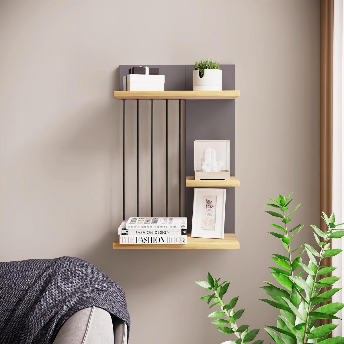 Wandboard Dolira Anthrazit/Eichefarben B: 40 cm - Eichefarben/Anthrazit, Design, Holzwerkstoff (40/60/19cm) - Livetastic