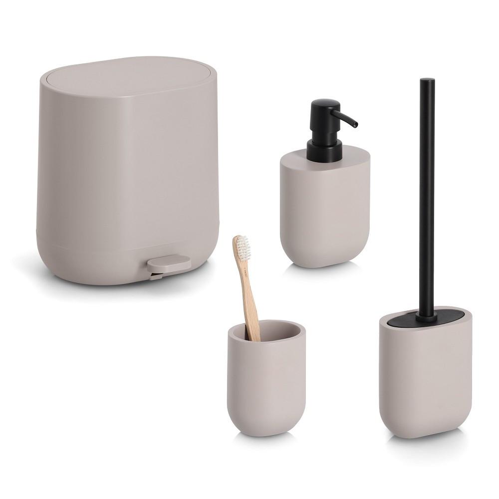 BAD-ACCESSOIRE-SET Kunststoff, Greige, 4--Teilig. - Greige, Basics, Kunststoff (50/35/35cm) - Zeller Present