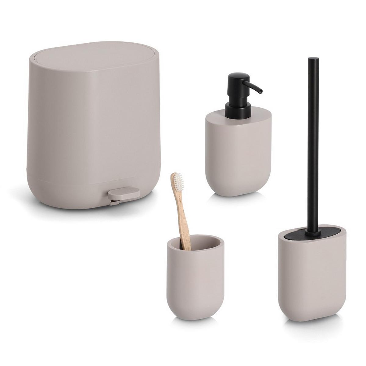 BAD-ACCESSOIRE-SET Kunststoff, Greige, 4--Teilig. - Greige, Basics, Kunststoff (50/35/35cm) - Zeller Present