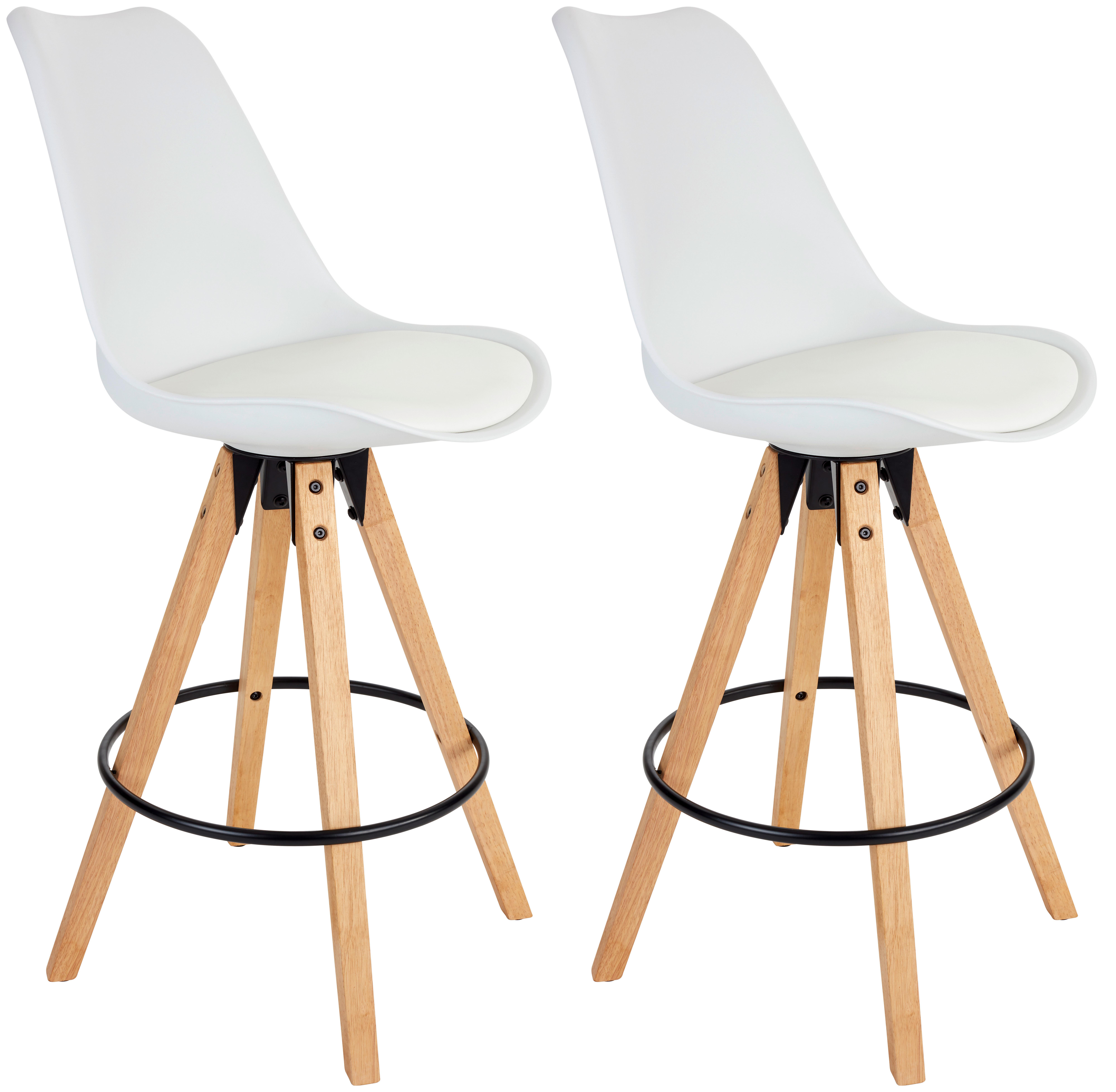 Barhocker-set 2er Levi Mit Lehne - Weiß/kautschukholz - Weiß/Naturfarben, MODERN, Holz/Kunststoff (48,5/111,5/55cm) - MID.YOU