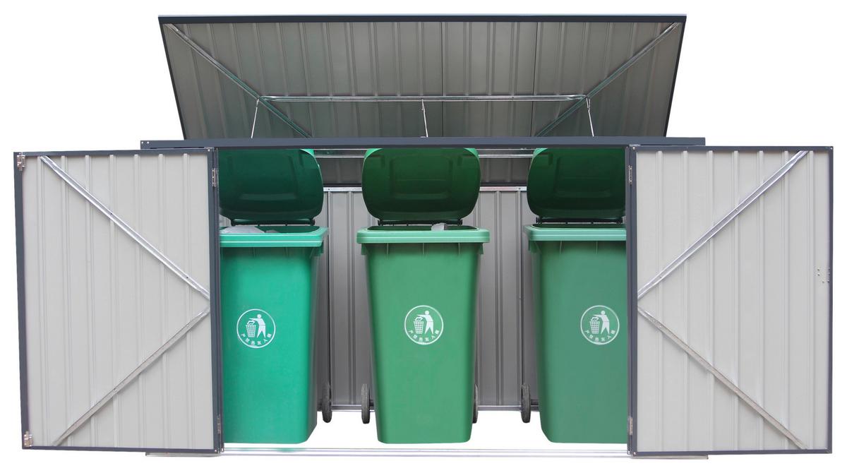 Box na odpadkové koše 240l, kov, 7x3 - tmavě šedá, Basics, kov (235/131/100cm)