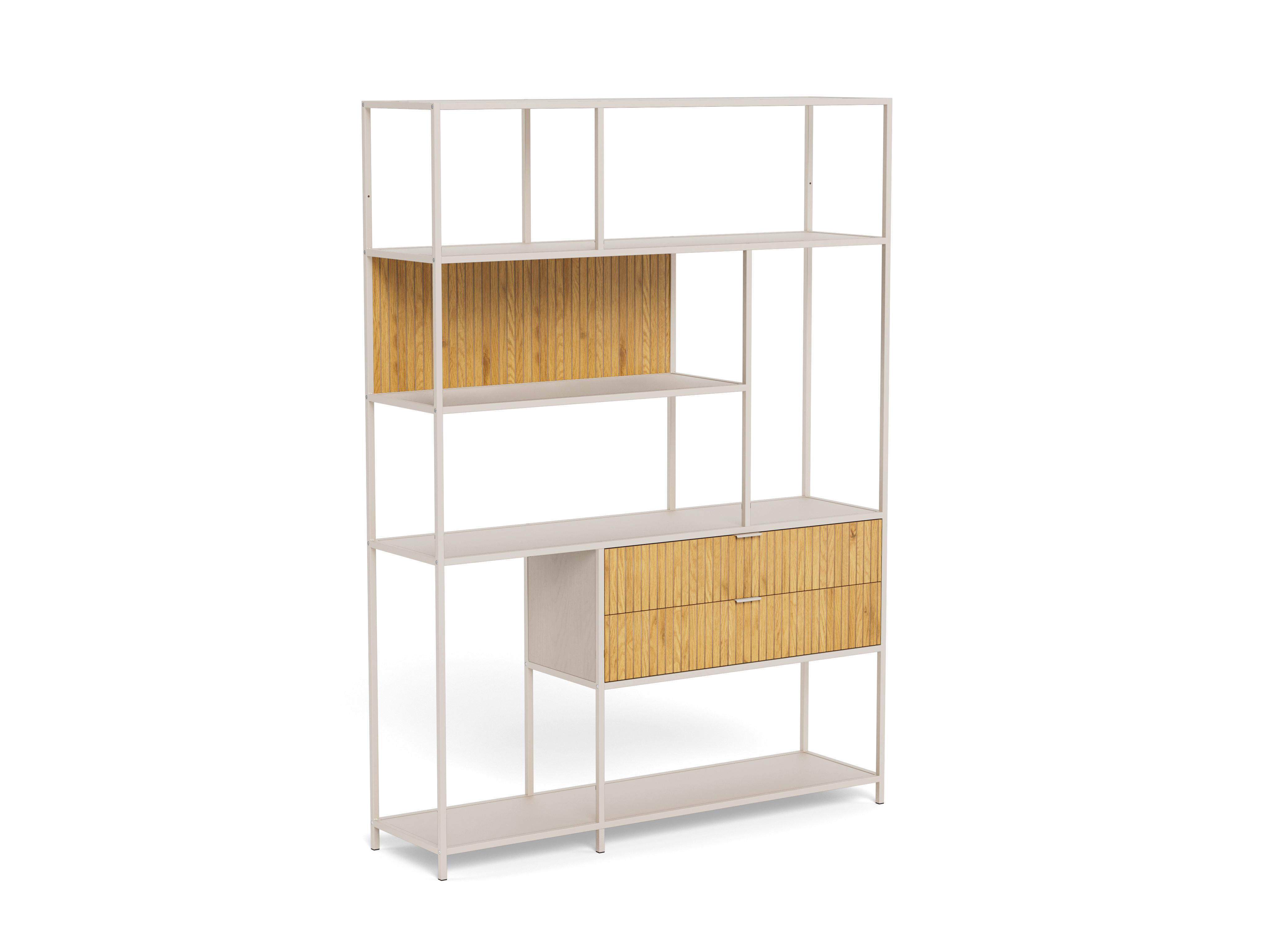 Regál SEAFORD melamín/MDF - divoký dub/sivá, Design, kov/kompozitné drevo (135/185/35cm) - Carryhome