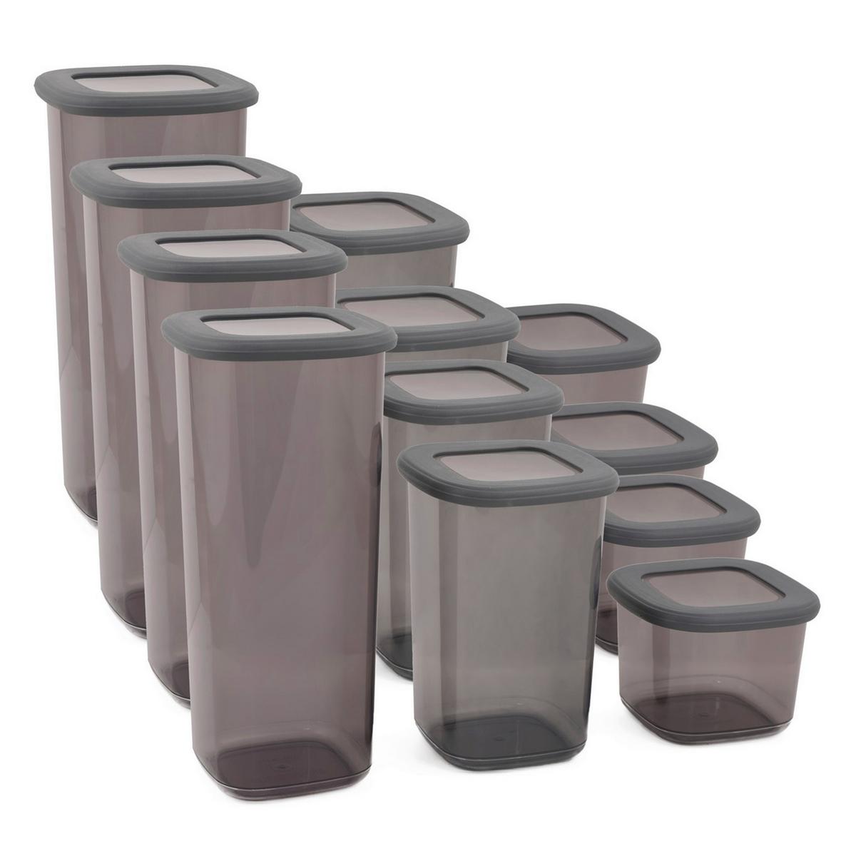 Vorratsdosenset Grau 12-teilig - Transparent/Anthrazit, Kunststoff