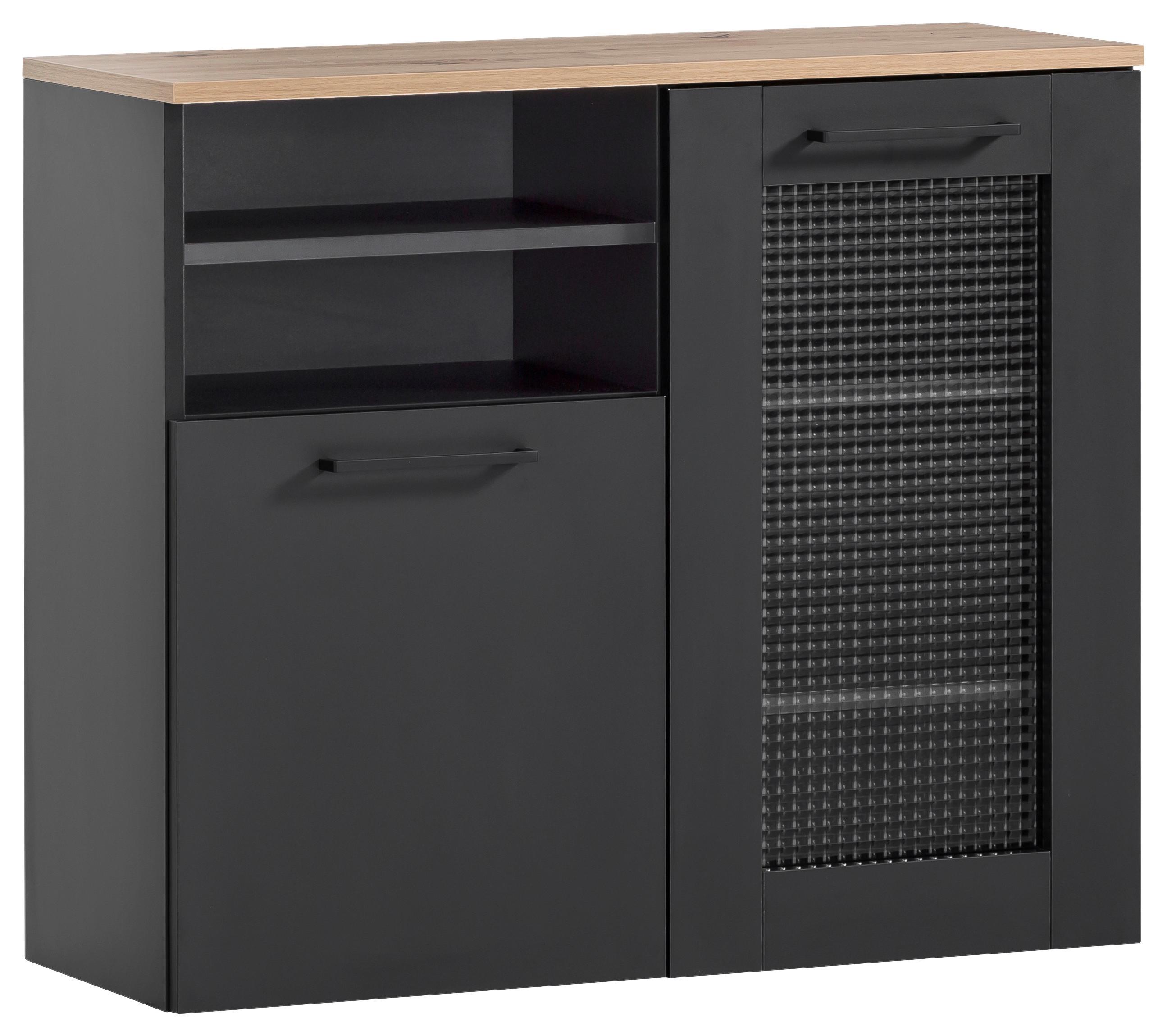 Badezimmer Unterschrank Malte U 800 Bxh  80,4x70 Cm - Schwarz/Eiche Artisan, MODERN, Glas/Holzwerkstoff (80,4/70/32cm) - MID.YOU