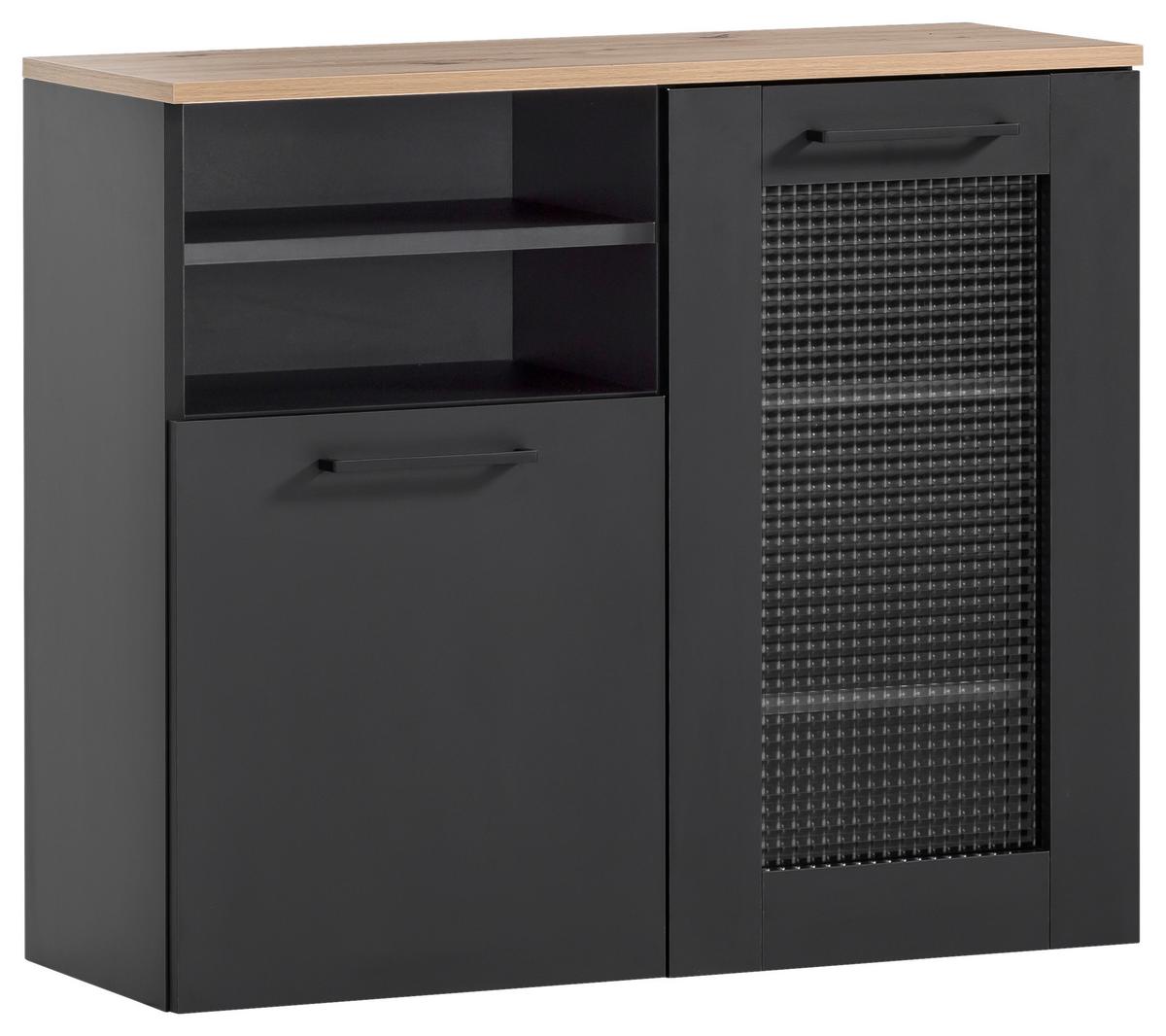 Badezimmer Unterschrank Malte U 800 BxH  80,4x70 cm - Schwarz/Eiche Artisan, MODERN, Glas/Holzwerkstoff (80,4/70/32cm) - MID.YOU