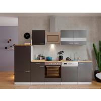 Küchenzeile Economy mit Geräten 280 cm Grau/Nussbaum Dekor - Nussbaumfarben/Weiß, Basics, Holzwerkstoff (280cm) - Respekta