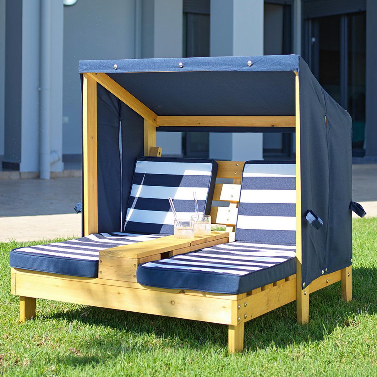 Záhradná pohovka pre deti DAISY - modrá/biela, Modern, drevo/textil (84,8/89/92,5cm) - Bessagi Kids