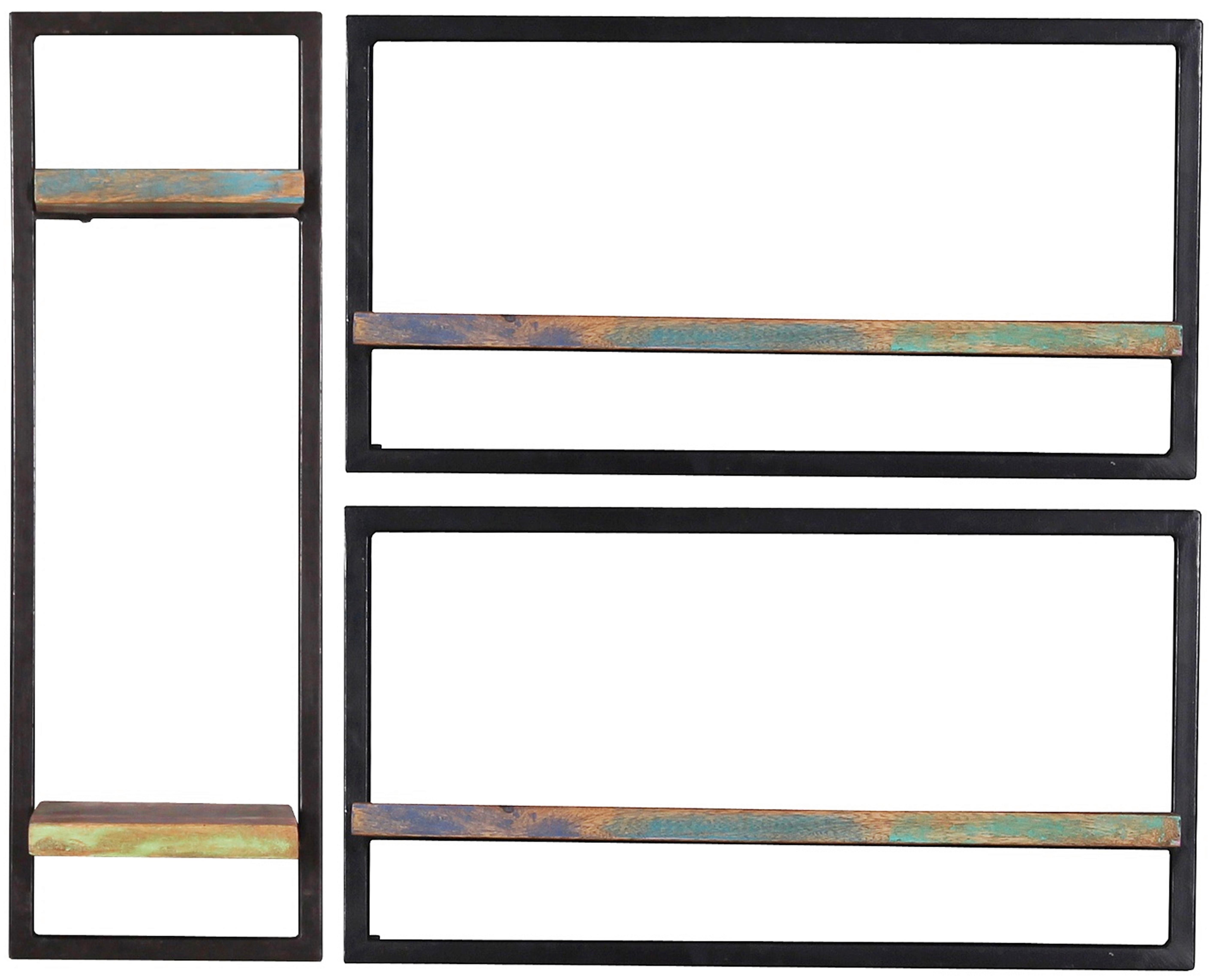 Wandregalset Multicolor/Schwarz B: 95cm - Multicolor/Schwarz, Design, Holz/Metall (95/75/25cm) - MID.YOU