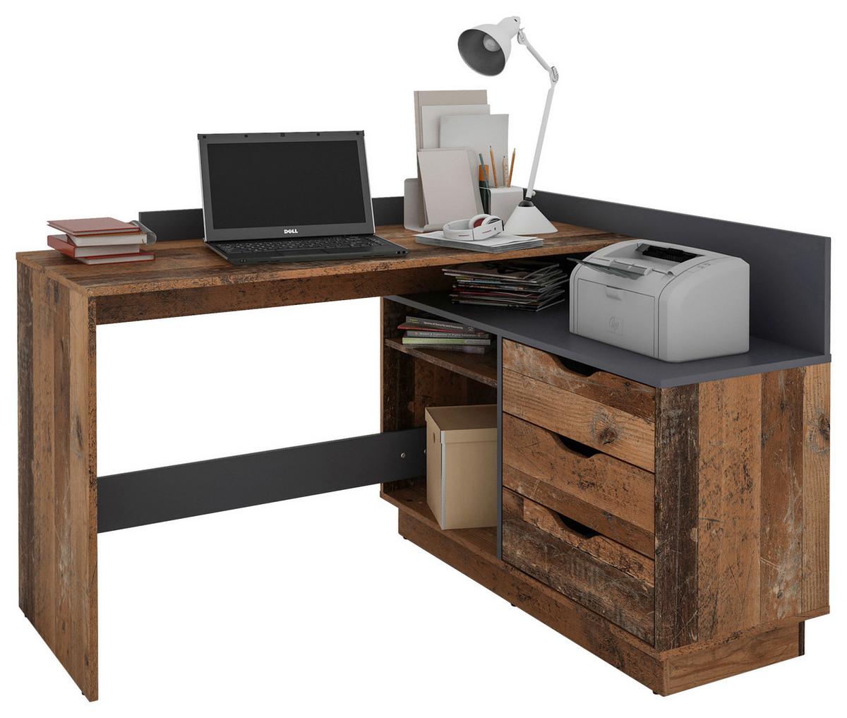 Eckschreibtisch Mit Stauraum Lxbxh: 129x105x83,5 Cm Belfast - Alteiche/Anthrazit, KONVENTIONELL, Holzwerkstoff (129/105/83,5cm) - MID.YOU