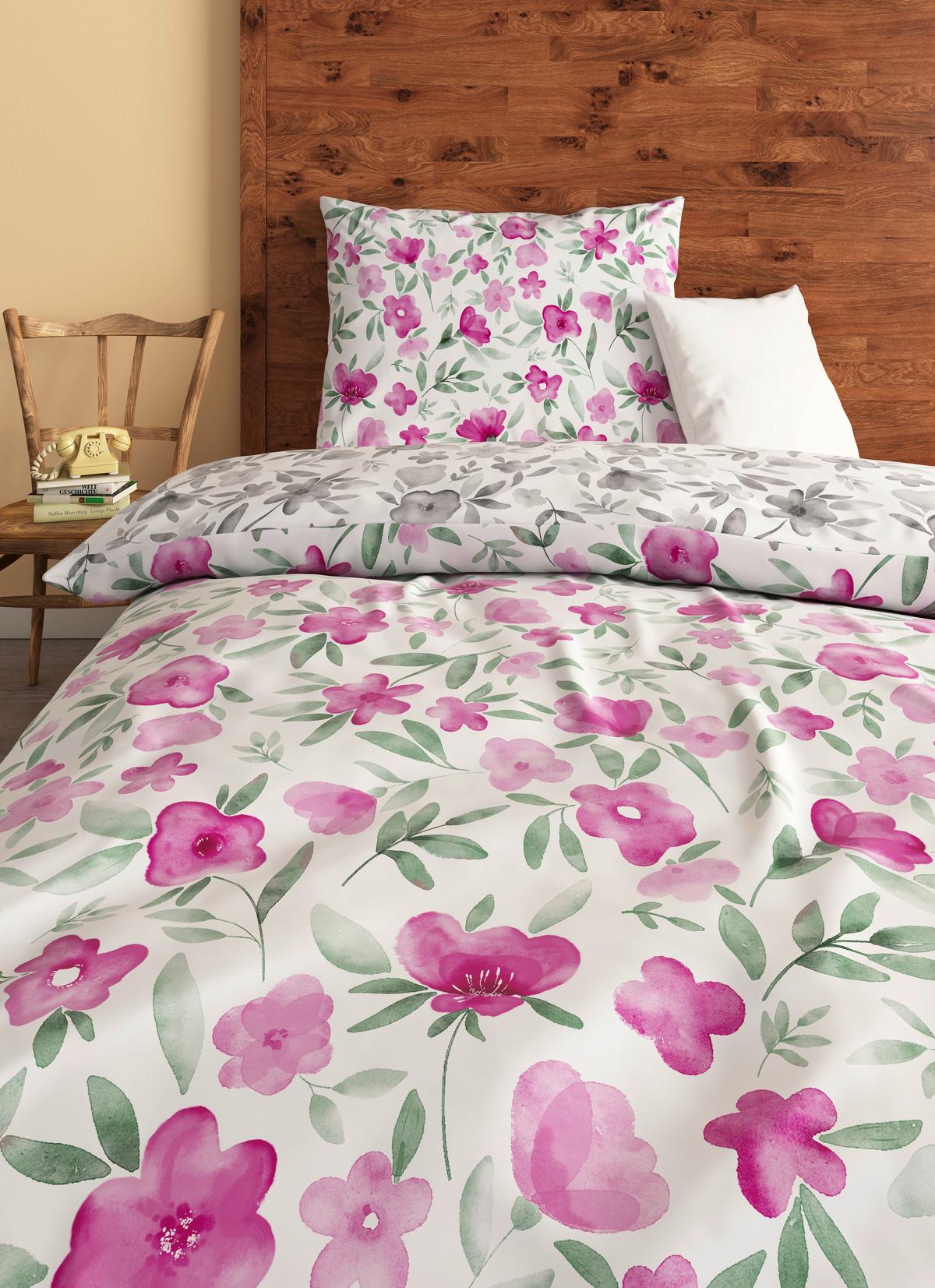 Satin Bettwäsche 140x200 cm Iris Rosa/Weiß - Rosa/Weiß, ROMANTIK / LANDHAUS, Textil (140/200cm) - James Wood