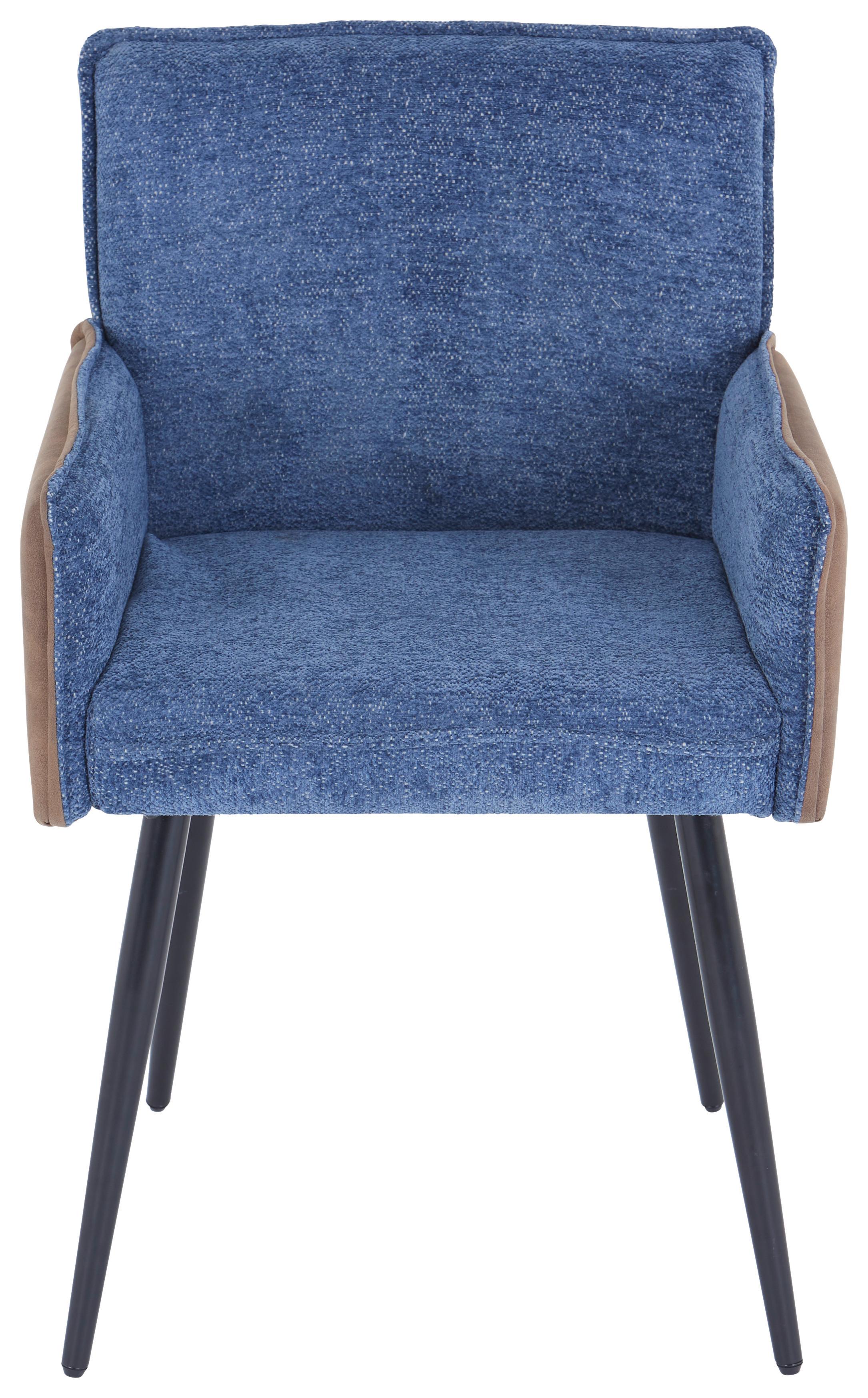 Armlehnstuhl Cory Blau/Braun Gepolstert - Blau/Schwarz, MODERN, Textil/Metall (57/84/57cm) - MID.YOU