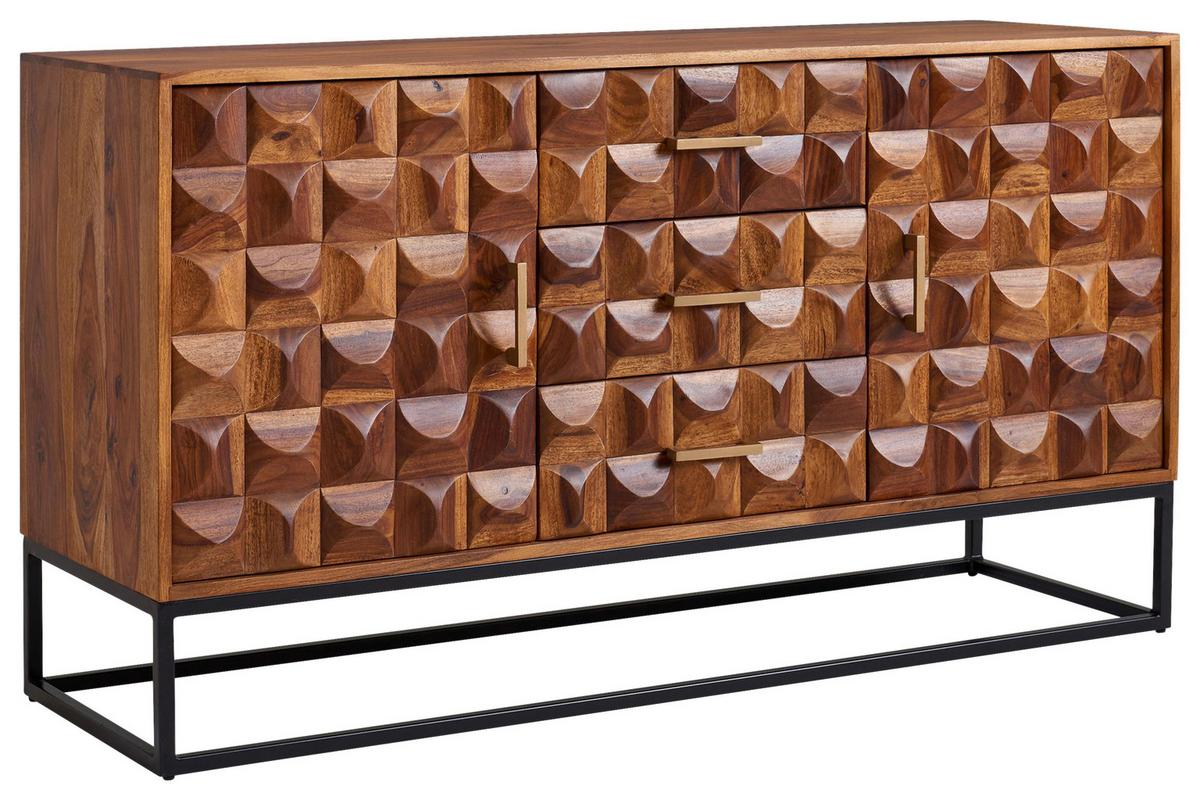Sideboard Sheesham Sheeshamfarben B: 145 Cm - Sheeshamfarben/Schwarz, Design, Holz (145/81/45cm) - MID.YOU