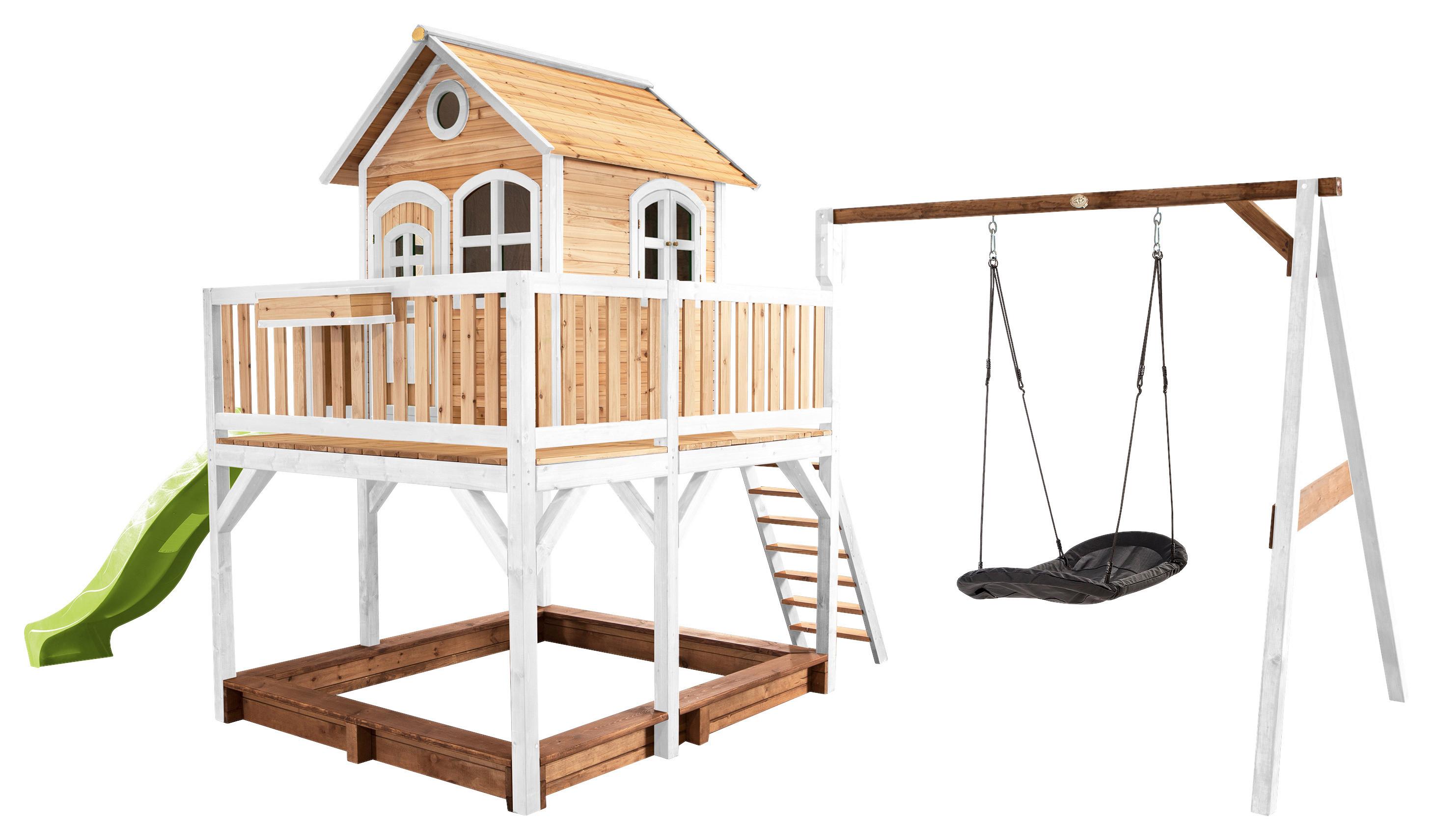 Spielturm A030.158.11 - Braun/Weiß, KONVENTIONELL, Holz (613/291/277cm) - Ambia Garden