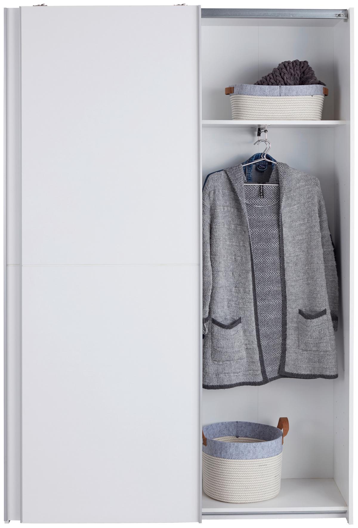 Schwebetürenschrank 125cm Fast, Weiß - Weiß, KONVENTIONELL, Holzwerkstoff (125/195,5/38cm)