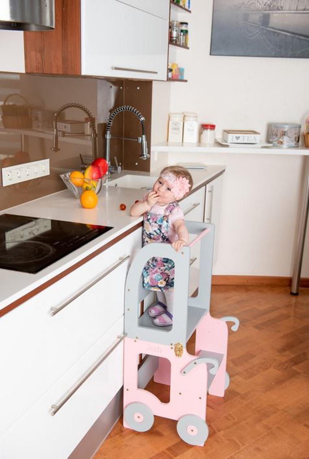 Hochstuhl Trolley Aus Holz Grau/pink - Pink/Grau, Basics, Holz (38/90/40cm)