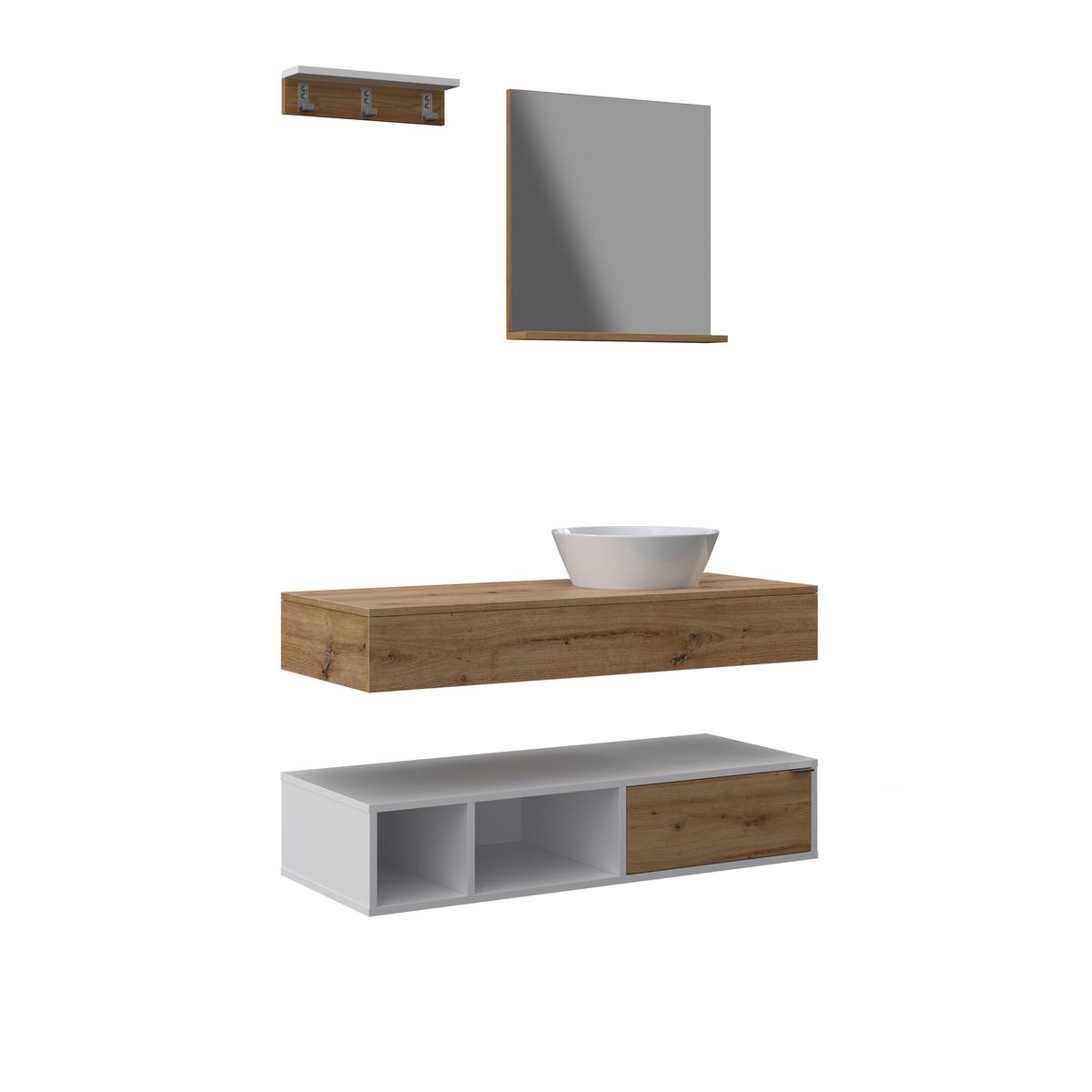 Koupelna Wick 5 -dílná přírodní/bílá - bílá/přírodní barvy, Moderní, kov/kompozitní dřevo - Bessagi Home