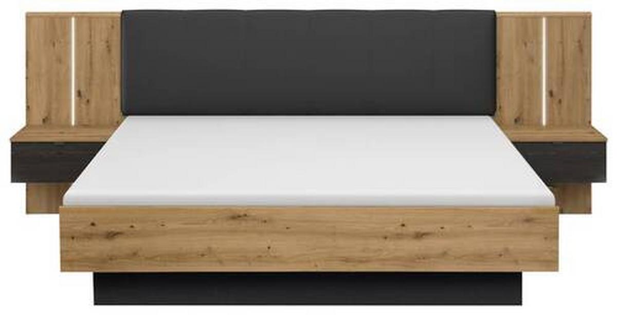 Bettanlage Apollon Eiche Artisan/schwarz B: 180cm - Schwarz/Eiche Artisan, MODERN, Holzwerkstoff/Textil (180/200cm) - Rauch Möbel