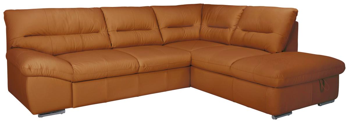 Ecksofa William, Cognac S: 268x216 Cm - Chromfarben/Cognac, Design, Leder (268/216cm) - Livetastic