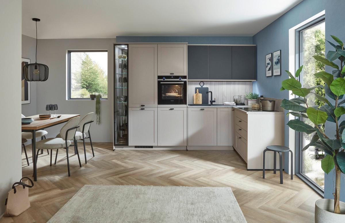 Eckküche Fermo/eastbourne - Hellbraun/Blau, MODERN, Holzwerkstoff (303,4/181,8cm) - Vertico