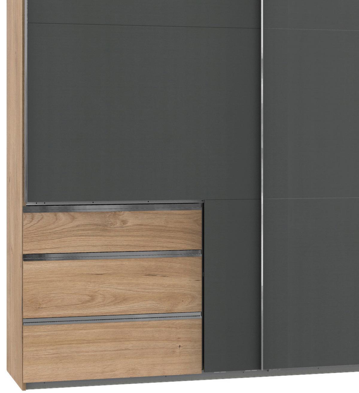 Schwebetürenschrank Mit Laden 350cm Level 36a, Graphit/eiche - Eichefarben/Graphitfarben, Basics, Holzwerkstoff (350/216/65cm) - MID.YOU