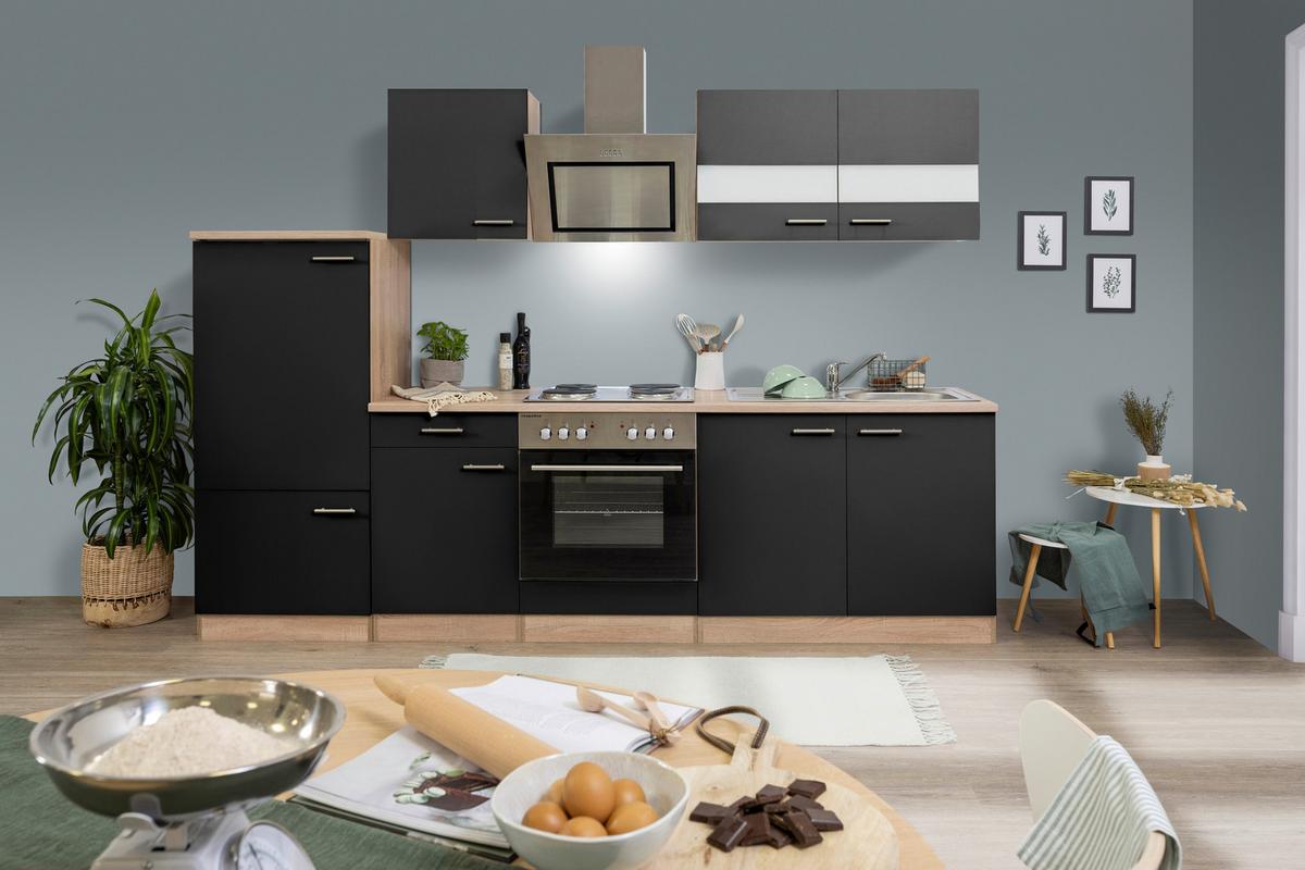 Küchenblock Merle Küchenblock 270 Cm - Eichefarben/Schwarz, Basics, Holzwerkstoff (270cm) - Respekta