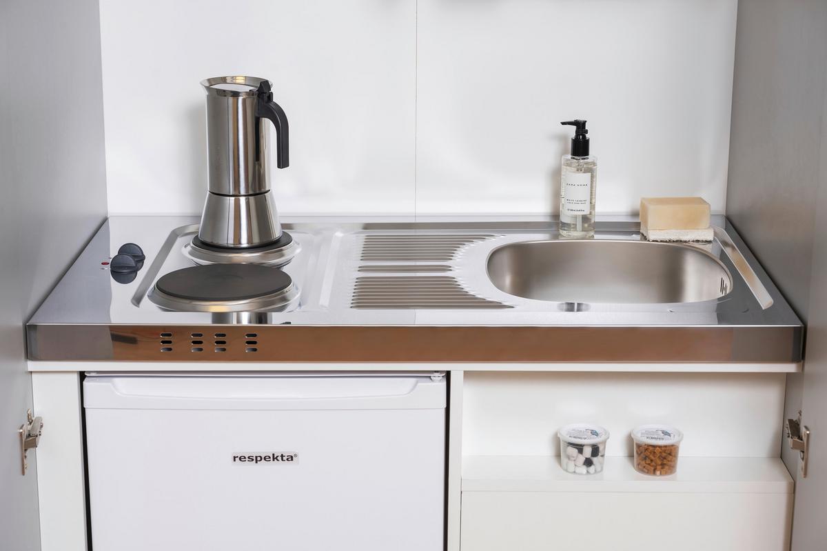 Schrankküche M. Kühlschrank + Kochfeld 104 Cm Modern - Silberfarben/Schwarz, MODERN, Holzwerkstoff/Metall (104/193/67cm) - Respekta