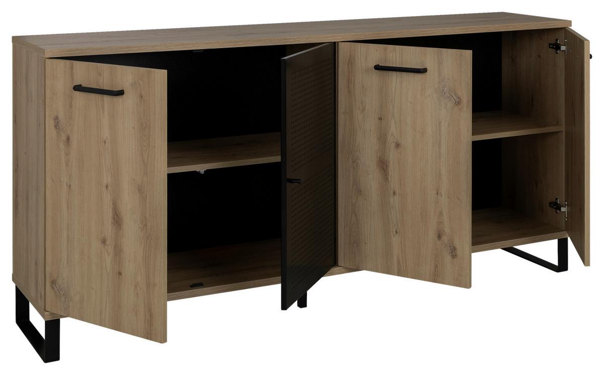 Sideboard Craft Eiche Artisan Dekor, B: 178cm - Schwarz/Eiche Artisan, Basics, Holzwerkstoff/Metall (178/86/41cm) - Livetastic