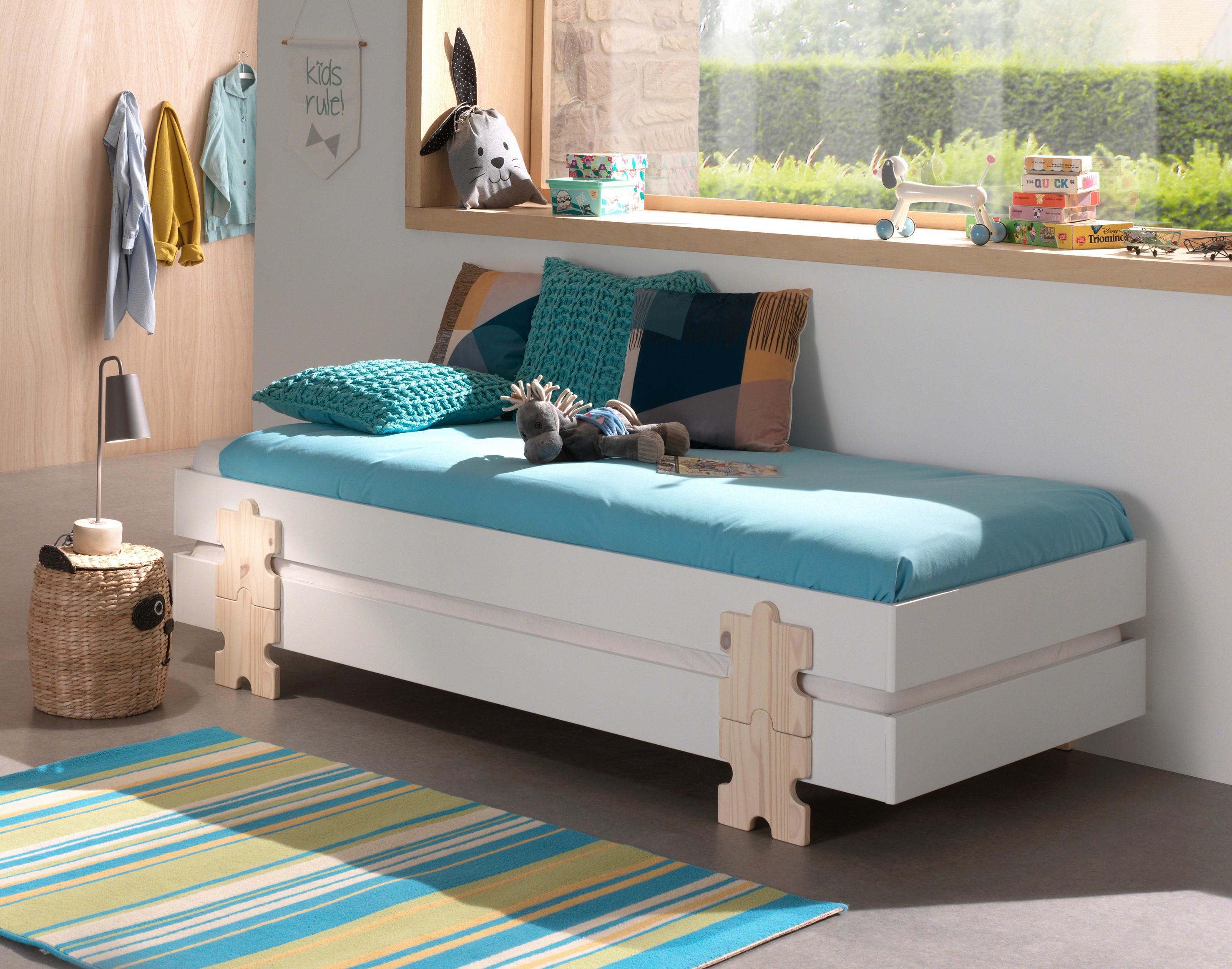 Stapelbett + Lattenrost 90x200 cm Modulo Kiefer Massiv/Weiß - Weiß/Kieferfarben, MODERN, Holz/Holzwerkstoff (90/200cm) - Vipack